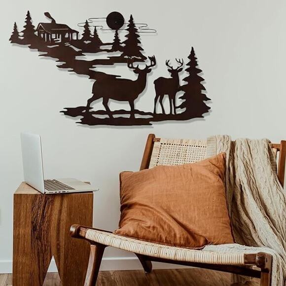 Woodland Cabin & Deer. Metal Wall Art Decor New! - Picture 5 of 5